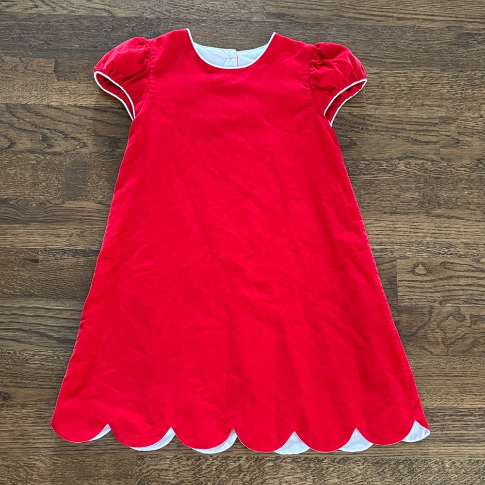 Red Corduroy Scalloped Shrimp & Grits Kids Dress